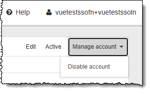 A screenshot of the Disable account menu within the Manage account menu.